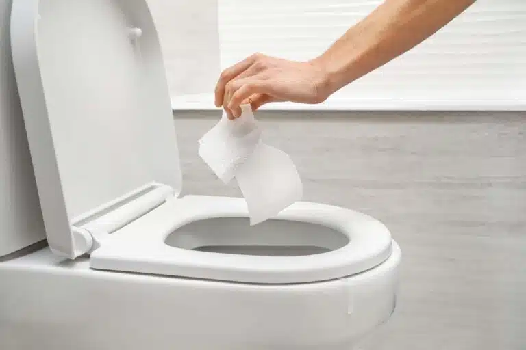 Throwing Toilet Paper On Toilet Bowl