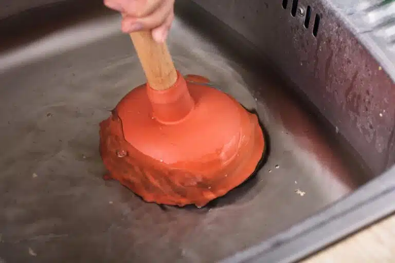 Close Up Image Of Plunger In The Blocked Sink